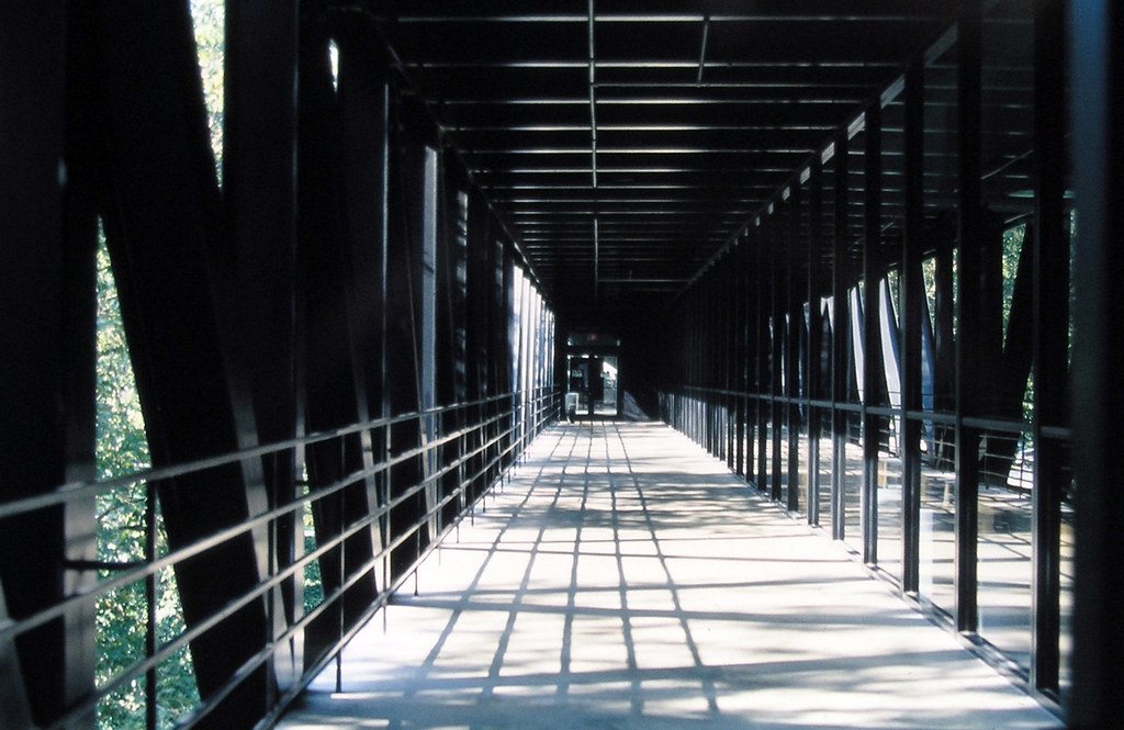 A steel-framed industrial gallery