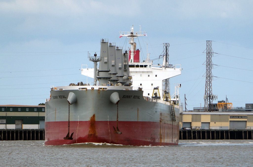 A bulk carrier ready to load mineral cargo