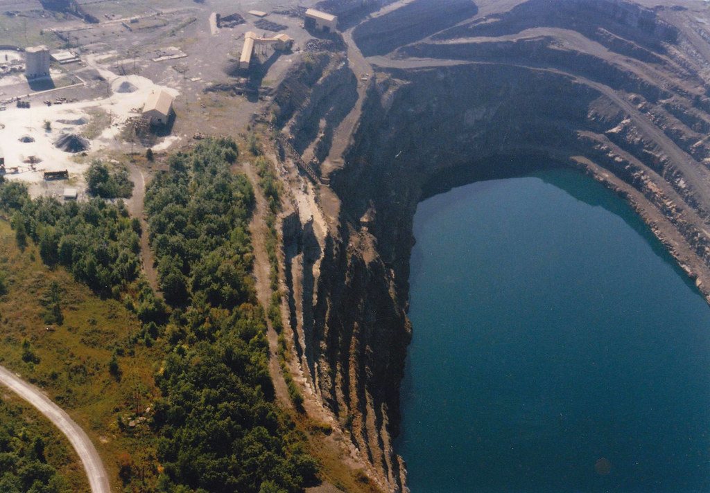 An open-pit mine and its processing area seen from the air